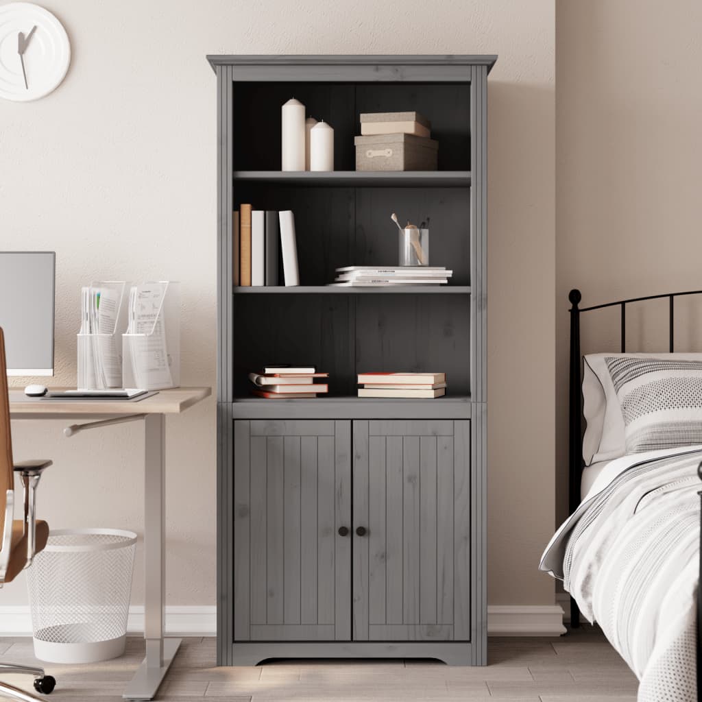 Bibliothèque BODO gris 82x40x173 cm bois de pin massif - XIOS