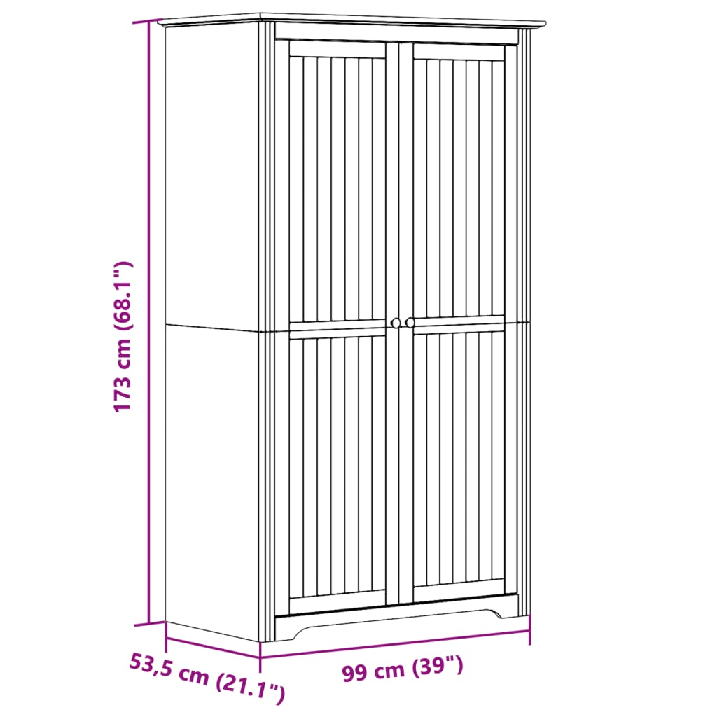 Garde-robe BODO blanc marron 99x53,5x173 cm bois massif de pin - XIOS