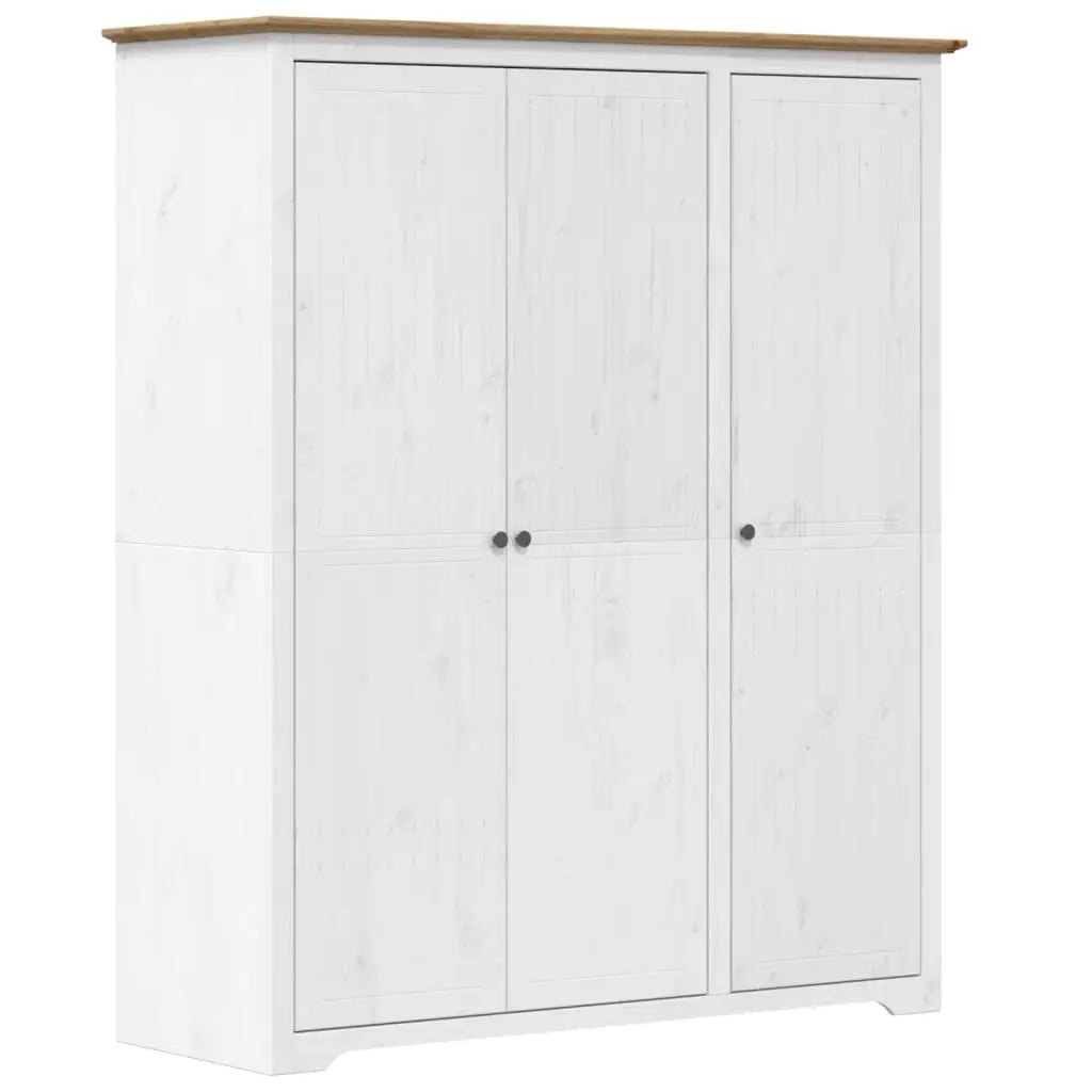 Garde-robe BODO blanc marron 146x53,5x173 cm bois massif de pin - XIOS