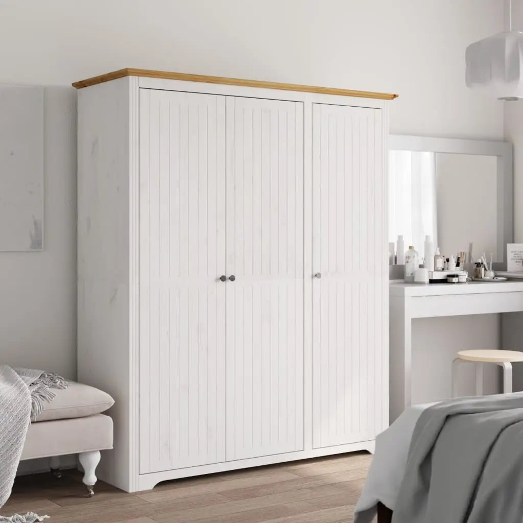 Garde-robe BODO blanc marron 146x53,5x173 cm bois massif de pin - XIOS