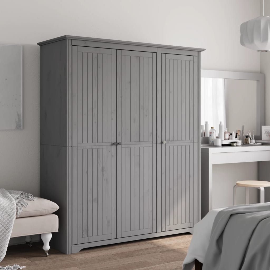 Garde-robe BODO gris 146x53,5x173 cm bois massif de pin - XIOS