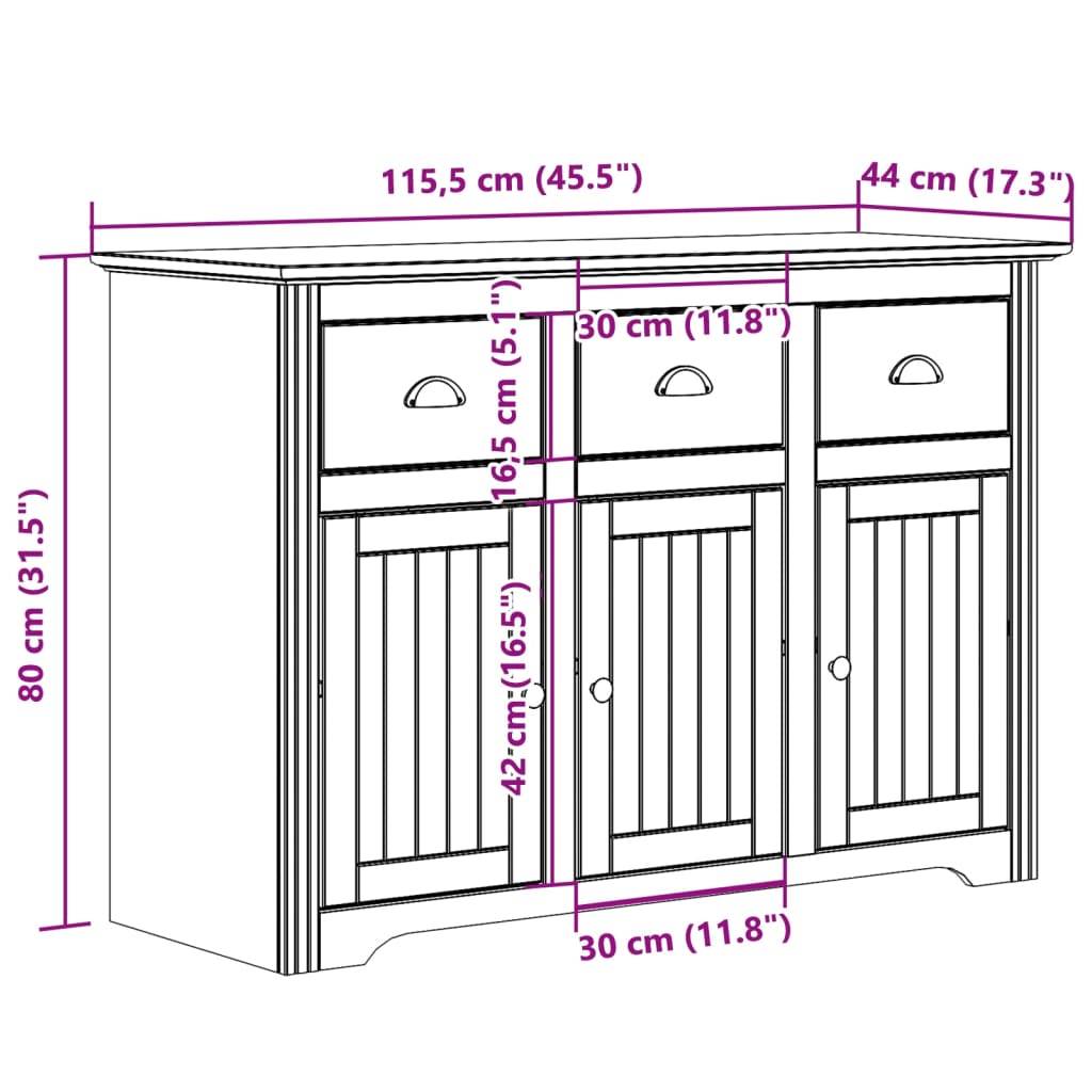 Buffet BODO blanc 115,5x44x80 cm bois massif de pin - XIOS