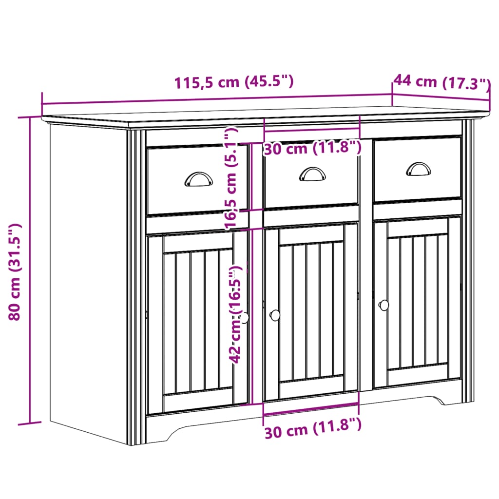 Buffet BODO blanc et marron 115,5x44x80 cm bois massif de pin - XIOS