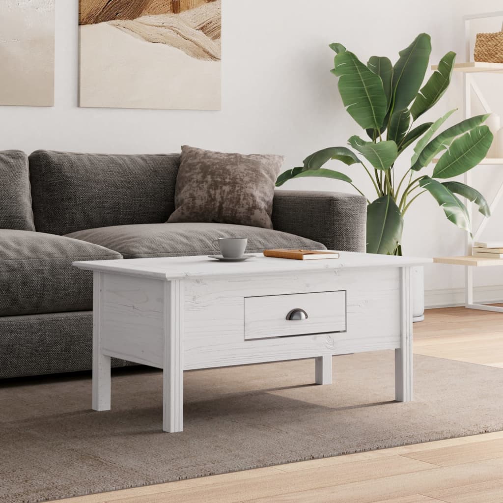 Table basse BODO blanc 100x55x46 cm bois de pin massif - XIOS