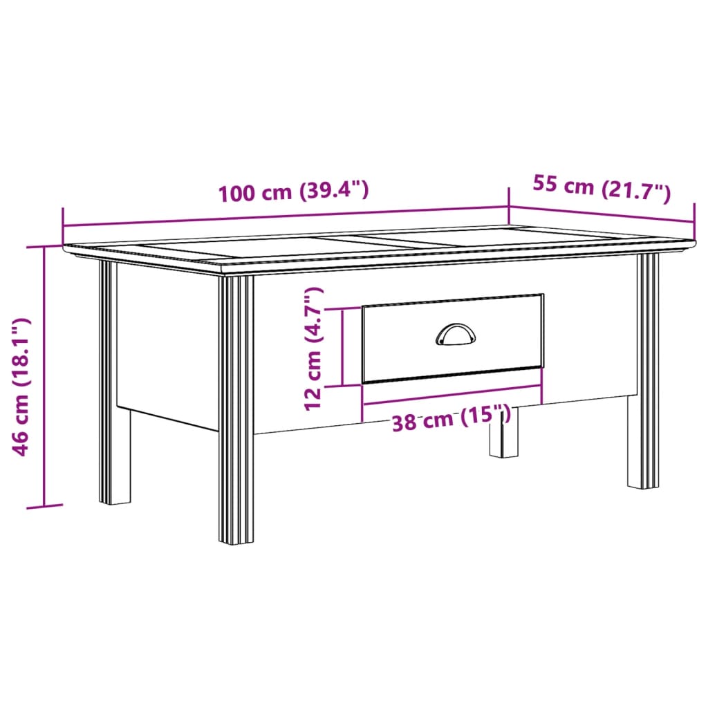 Table basse BODO gris 100x55x46 cm bois de pin massif - XIOS