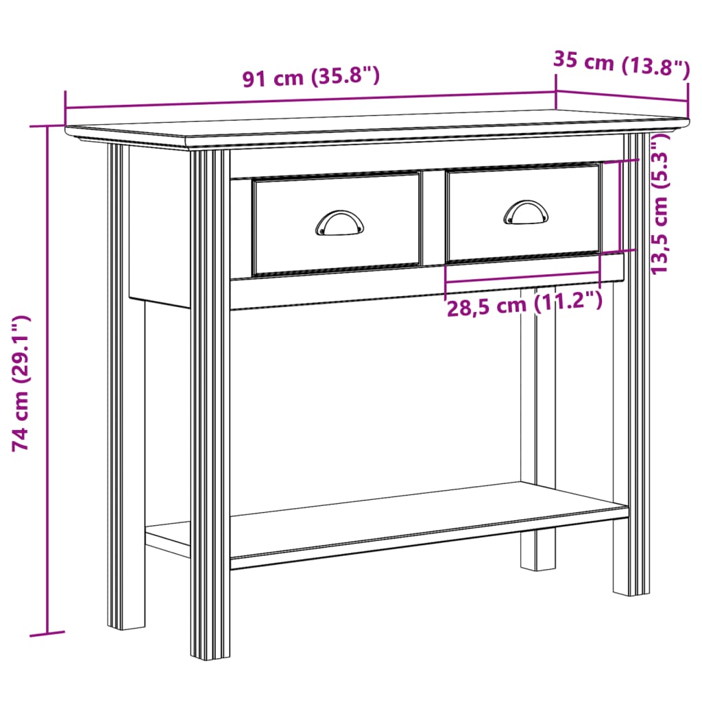 Table console BODO blanc 91x35x74 cm bois de pin massif - XIOS