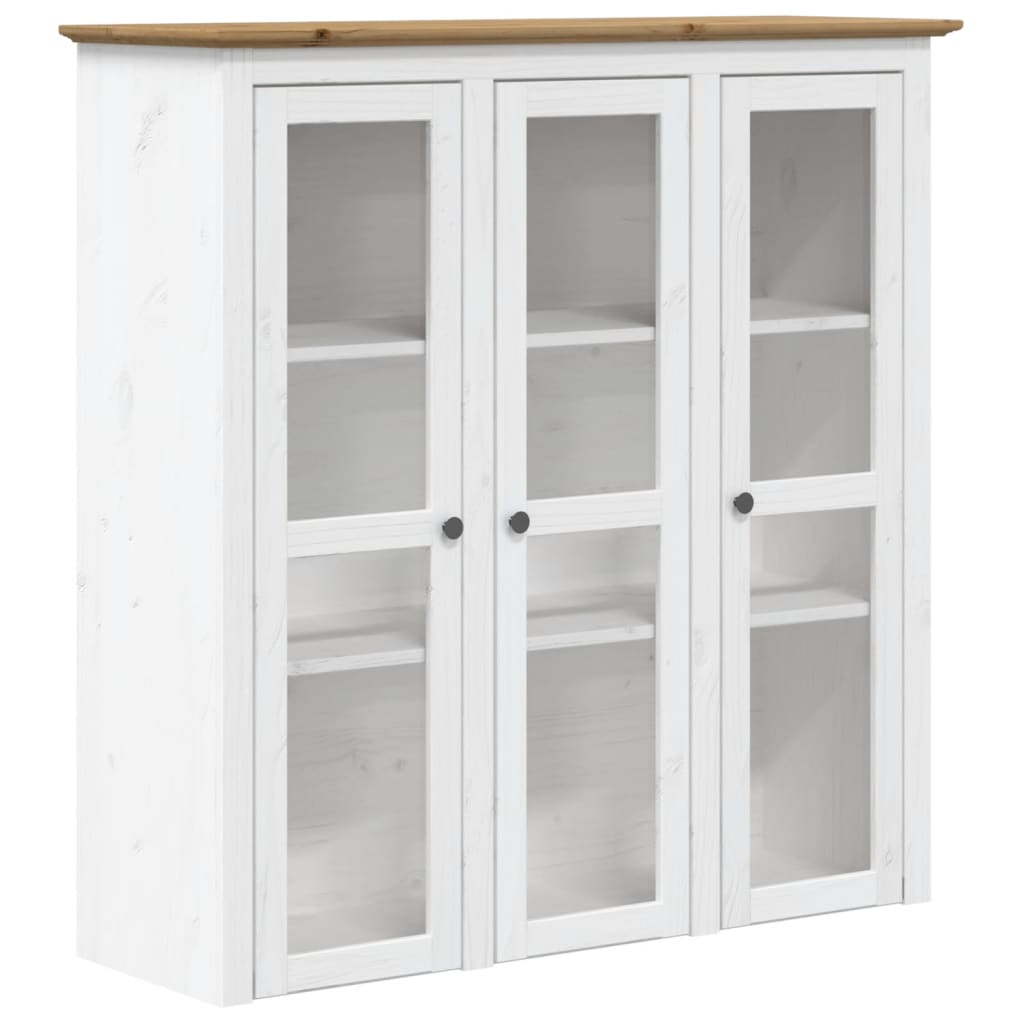 Armoire avec portes vitrées BODO blanc marron bois pin massif - XIOS