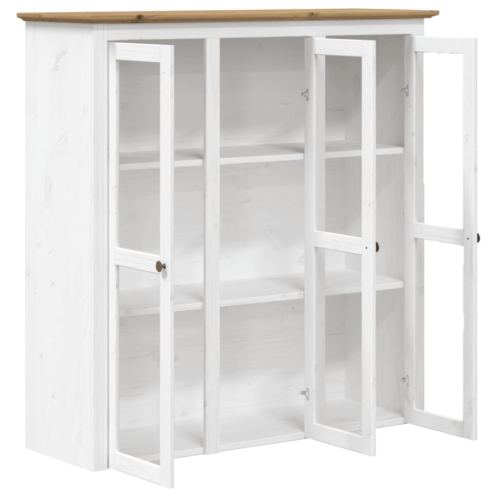 Armoire avec portes vitrées BODO blanc marron bois pin massif - XIOS