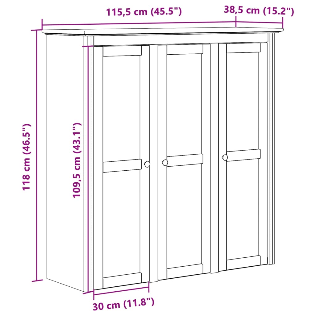 Armoire avec portes vitrées BODO blanc marron bois pin massif - XIOS