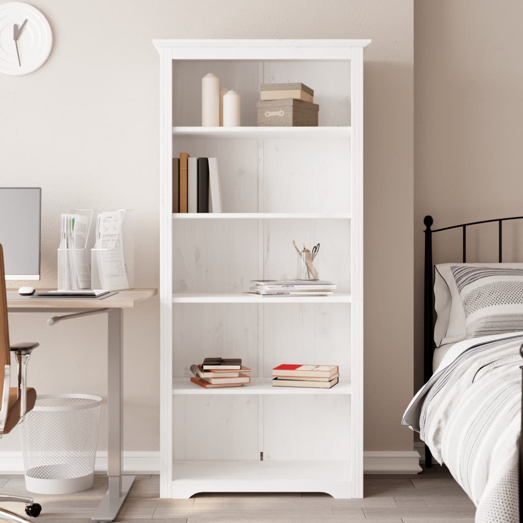 Bibliothèque BODO blanc 82x40x173 cm bois pin massif 5 niveaux - XIOS