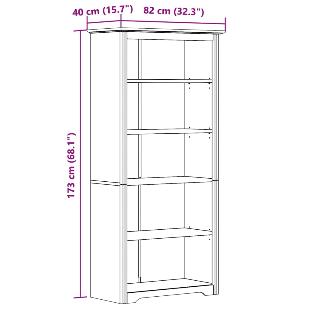 Bibliothèque BODO gris 82x40x173 cm bois pin massif 5 niveaux - XIOS