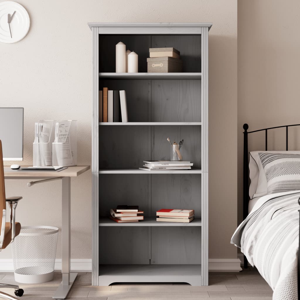 Bibliothèque BODO gris 82x40x173 cm bois pin massif 5 niveaux - XIOS