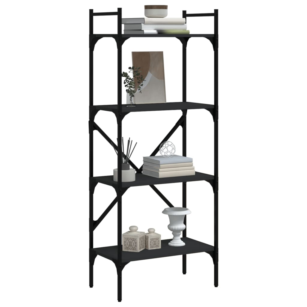 Bibliothèque à 4 niveaux noir 56x31,5x138,5cm bois d'ingénierie - XIOS