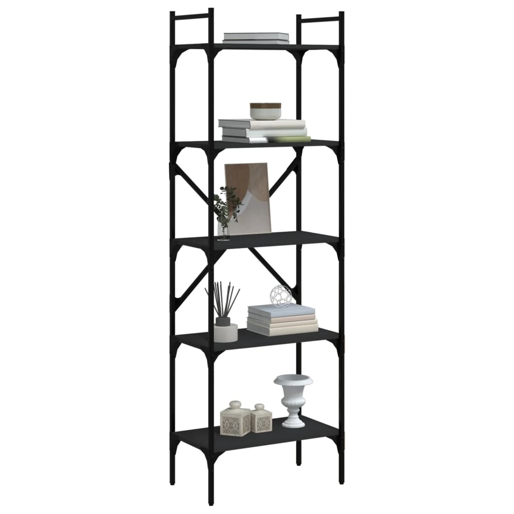 Bibliothèque à 5 niveaux noir 56x31,5x174 cm bois d'ingénierie - XIOS