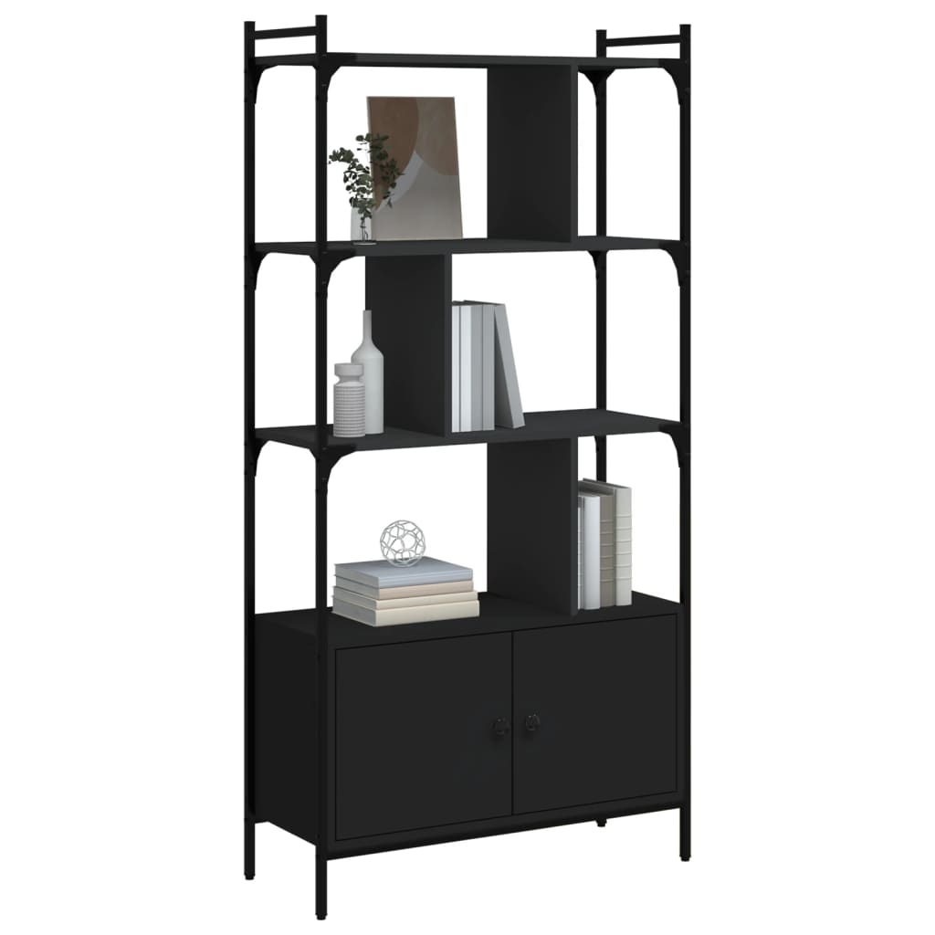 Bibliothèque avec portes noir 76,5x30x154,5cm bois d'ingénierie - XIOS
