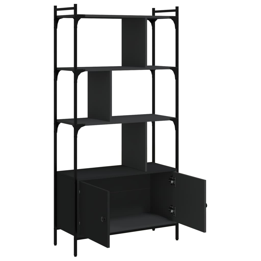 Bibliothèque avec portes noir 76,5x30x154,5cm bois d'ingénierie - XIOS