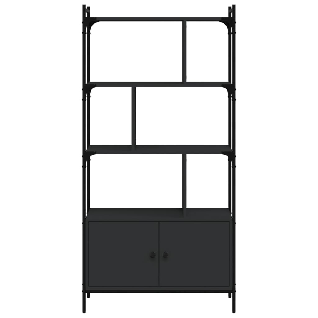Bibliothèque avec portes noir 76,5x30x154,5cm bois d'ingénierie - XIOS