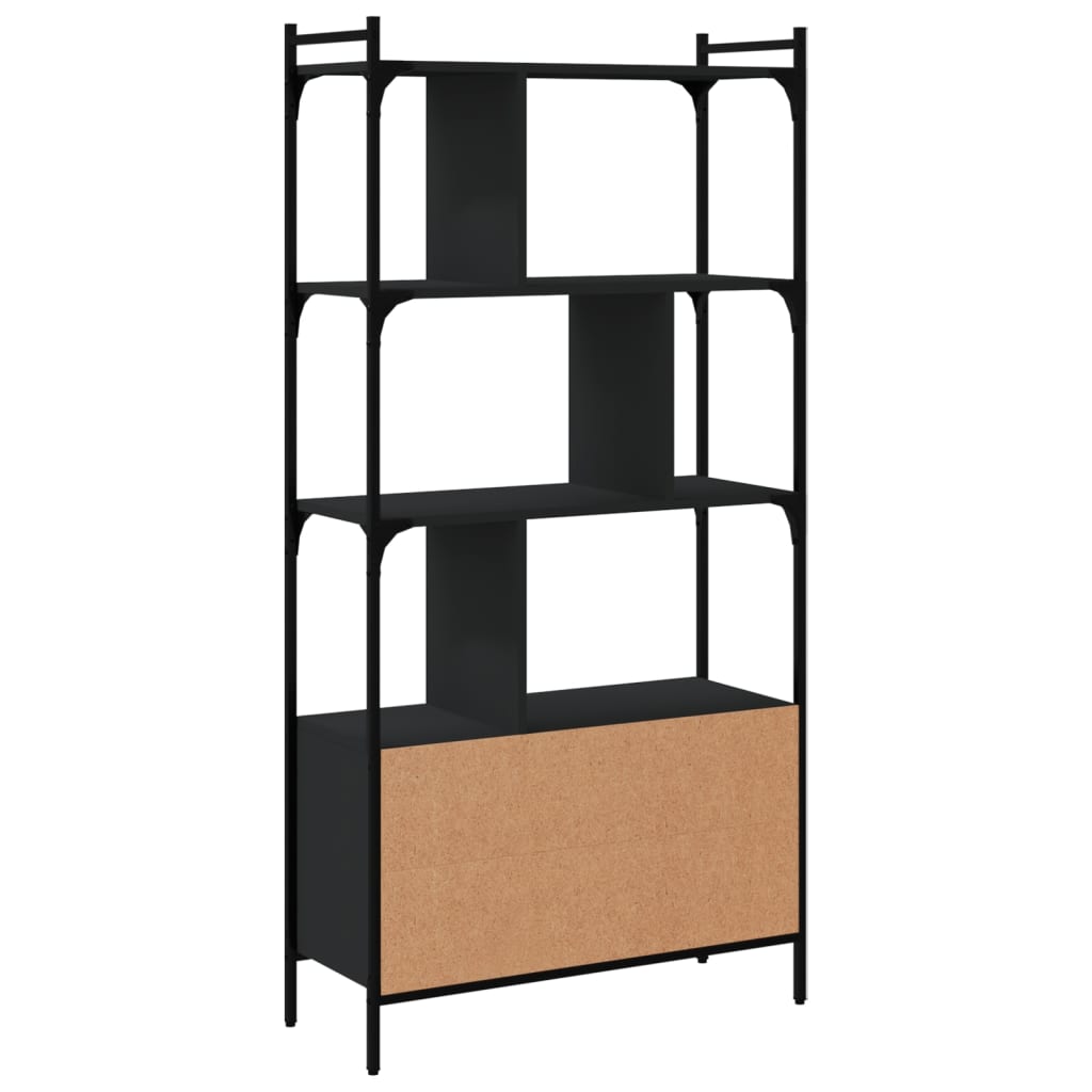 Bibliothèque avec portes noir 76,5x30x154,5cm bois d'ingénierie - XIOS
