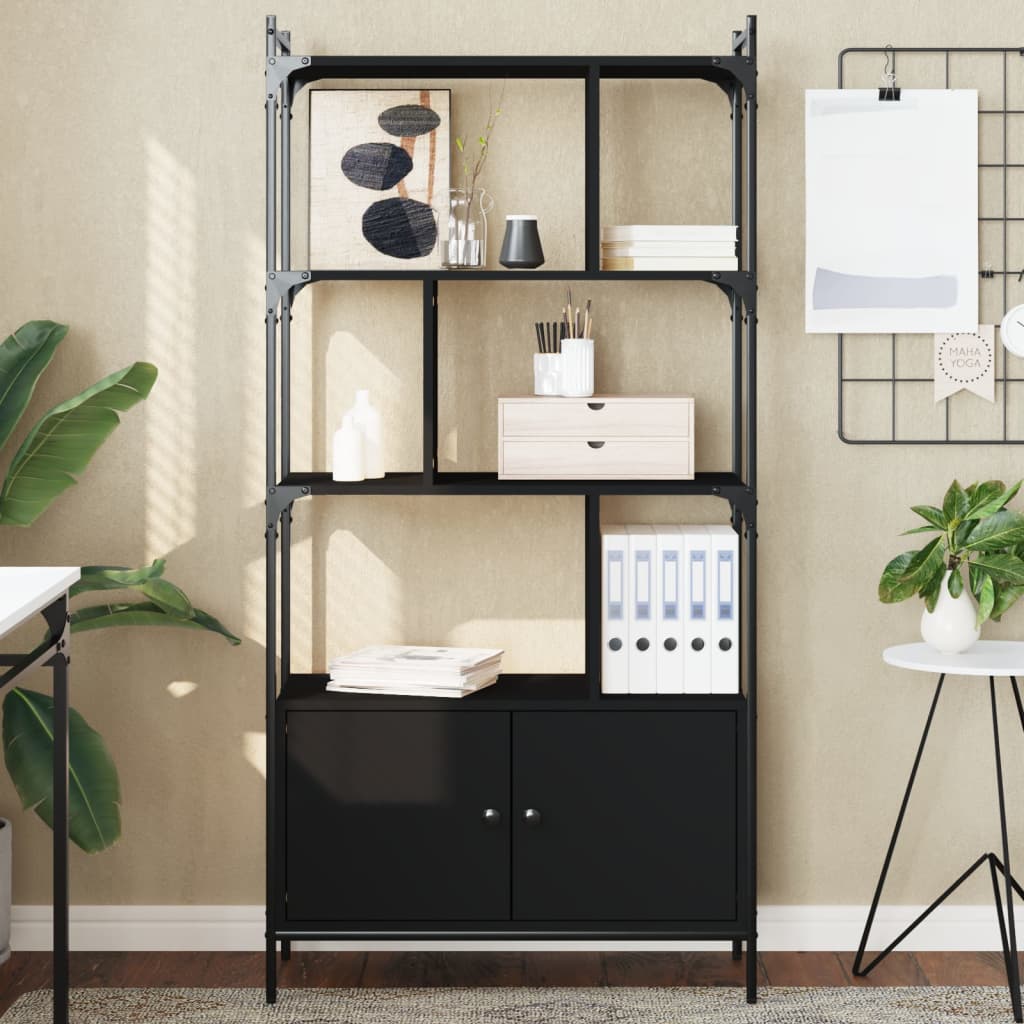 Bibliothèque avec portes noir 76,5x30x154,5cm bois d'ingénierie - XIOS