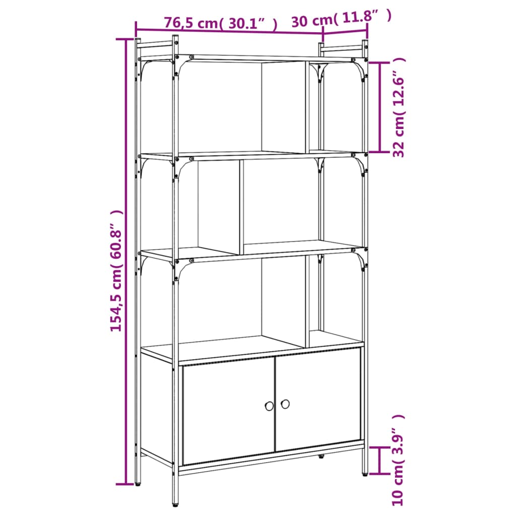 Bibliothèque avec portes chêne fumé 76,5x30x154,5 cm - XIOS