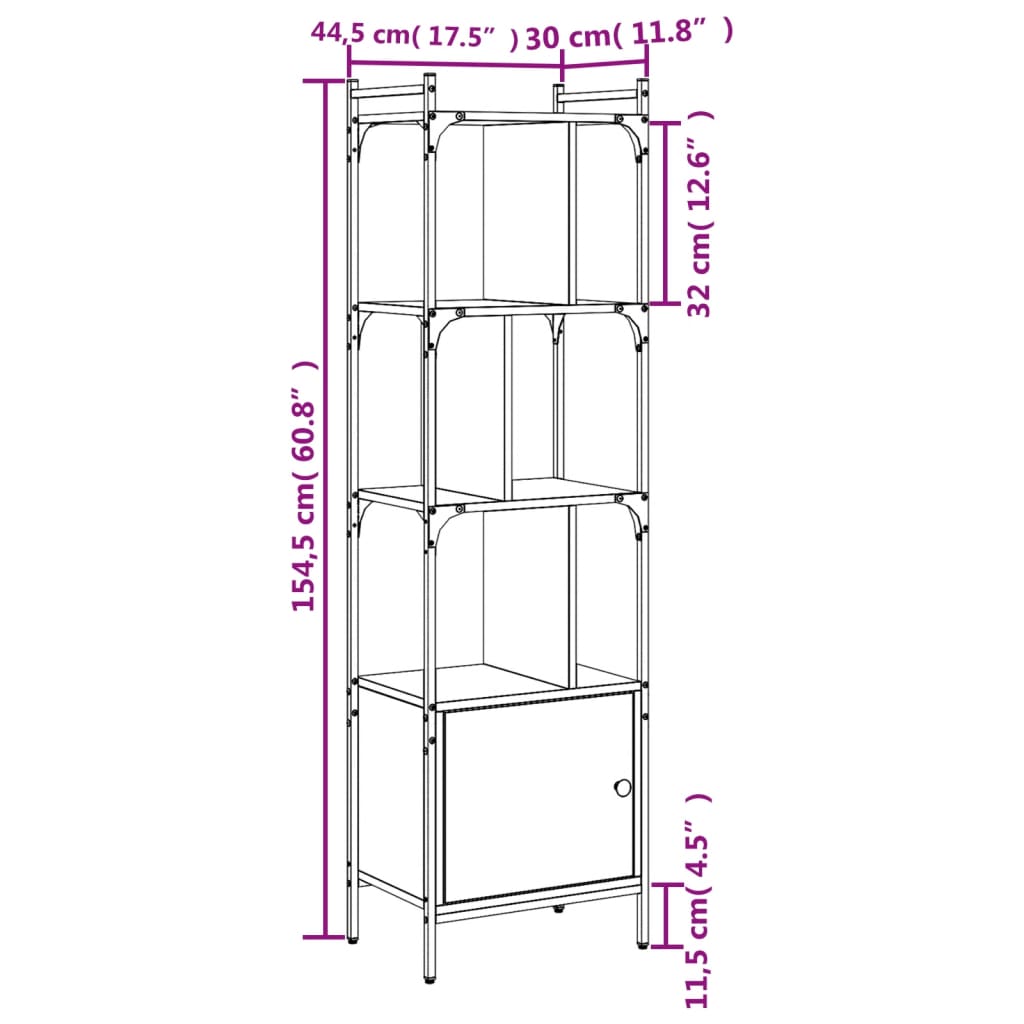 Bibliothèque avec porte sonoma gris 44,5x30x154,5 cm - XIOS