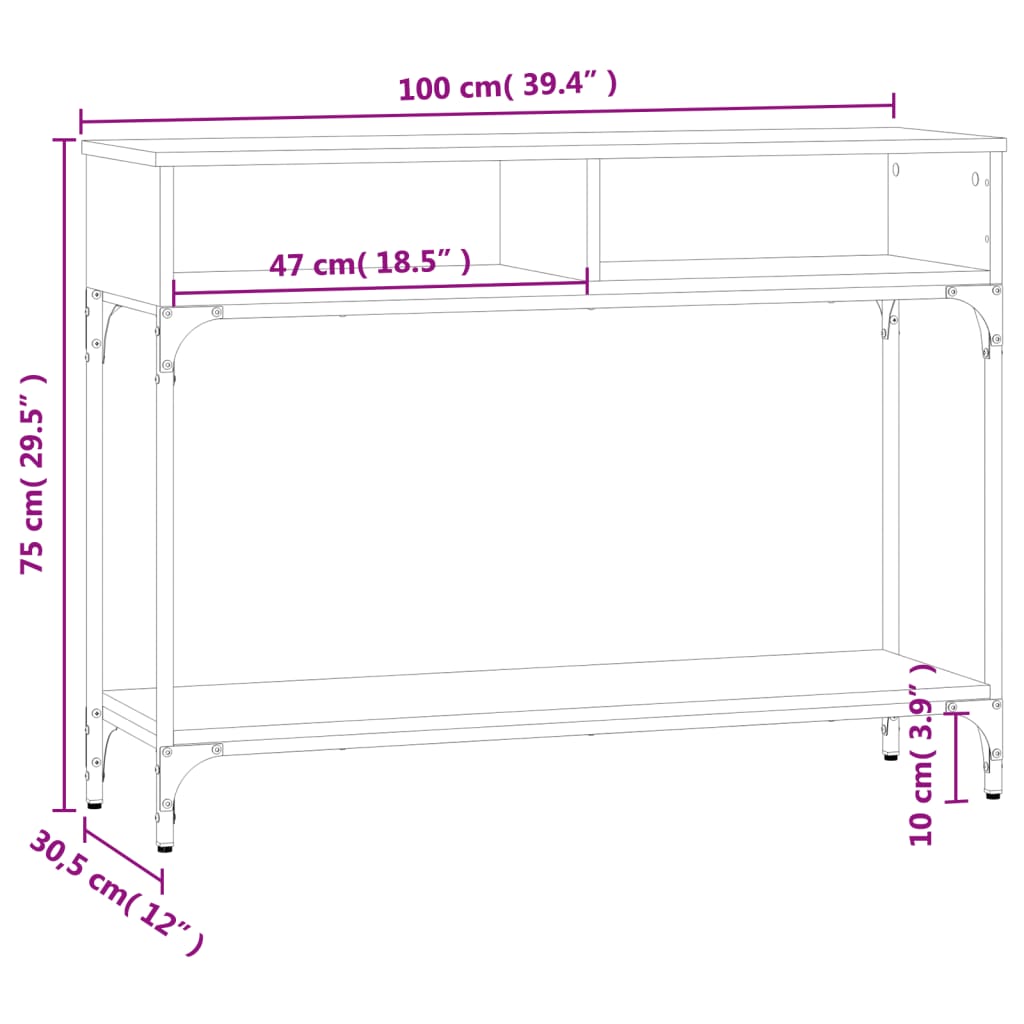 Table console chêne fumé 100x30,5x75 cm bois d'ingénierie - XIOS