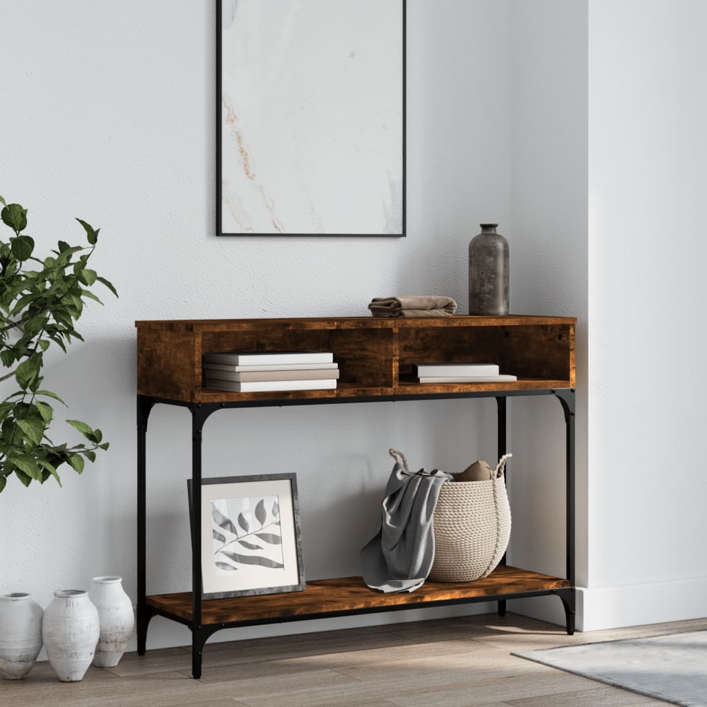 Table console chêne fumé 100x30,5x75 cm bois d'ingénierie - XIOS