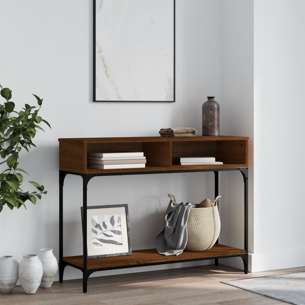 Table console chêne marron 100x30,5x75 cm bois d'ingénierie - XIOS