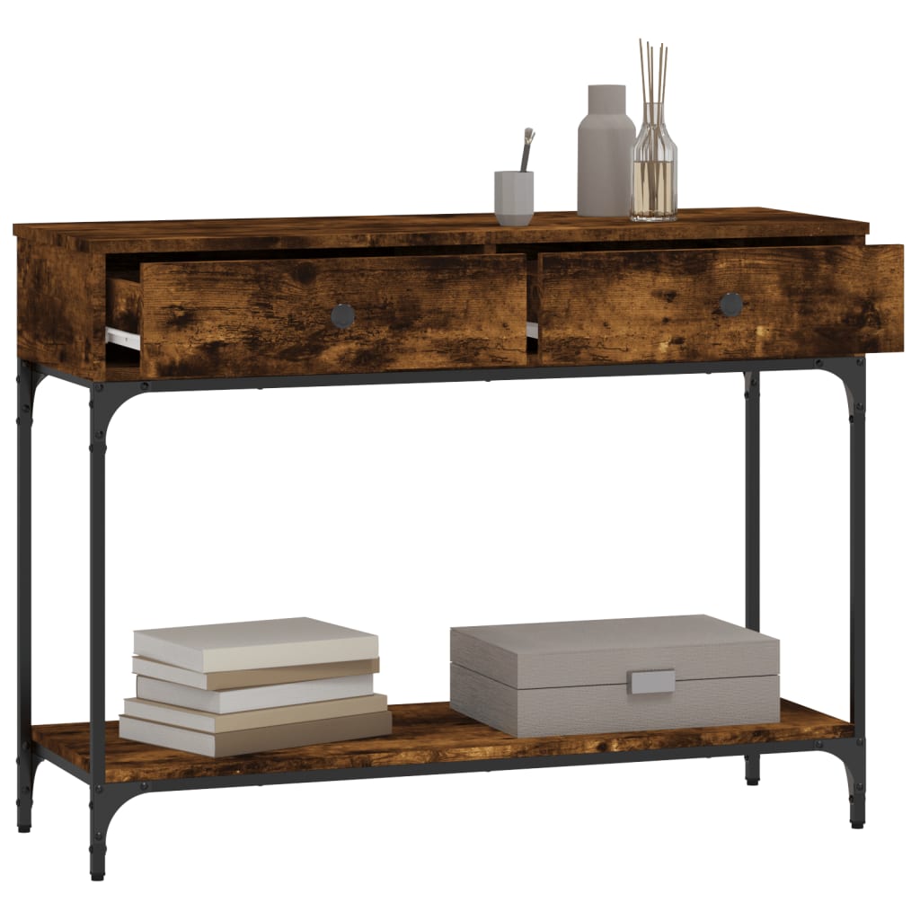 Table console chêne fumé 100x34,5x75 cm bois d'ingénierie - XIOS