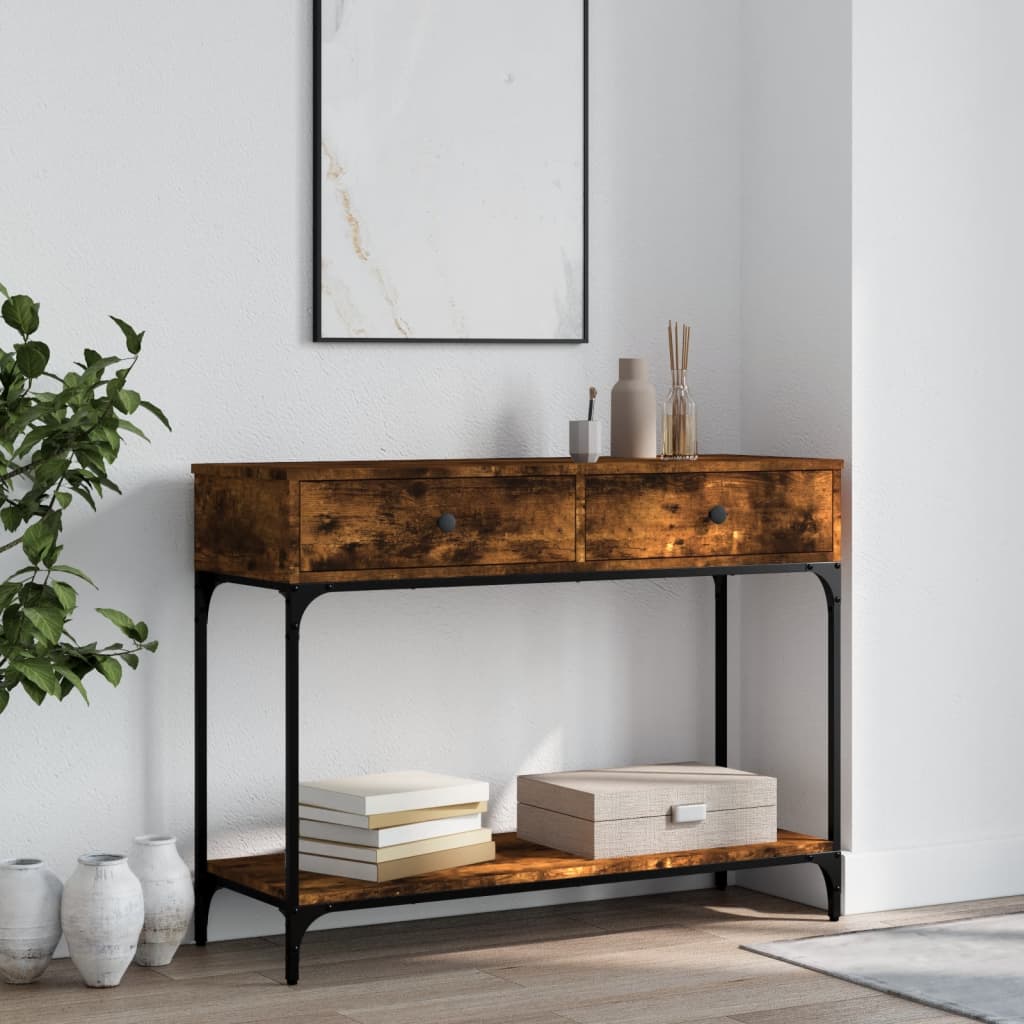 Table console chêne fumé 100x34,5x75 cm bois d'ingénierie - XIOS
