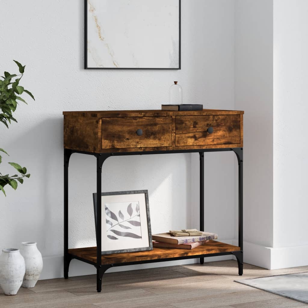 Table console chêne fumé 75x34,5x75 cm bois d'ingénierie - XIOS
