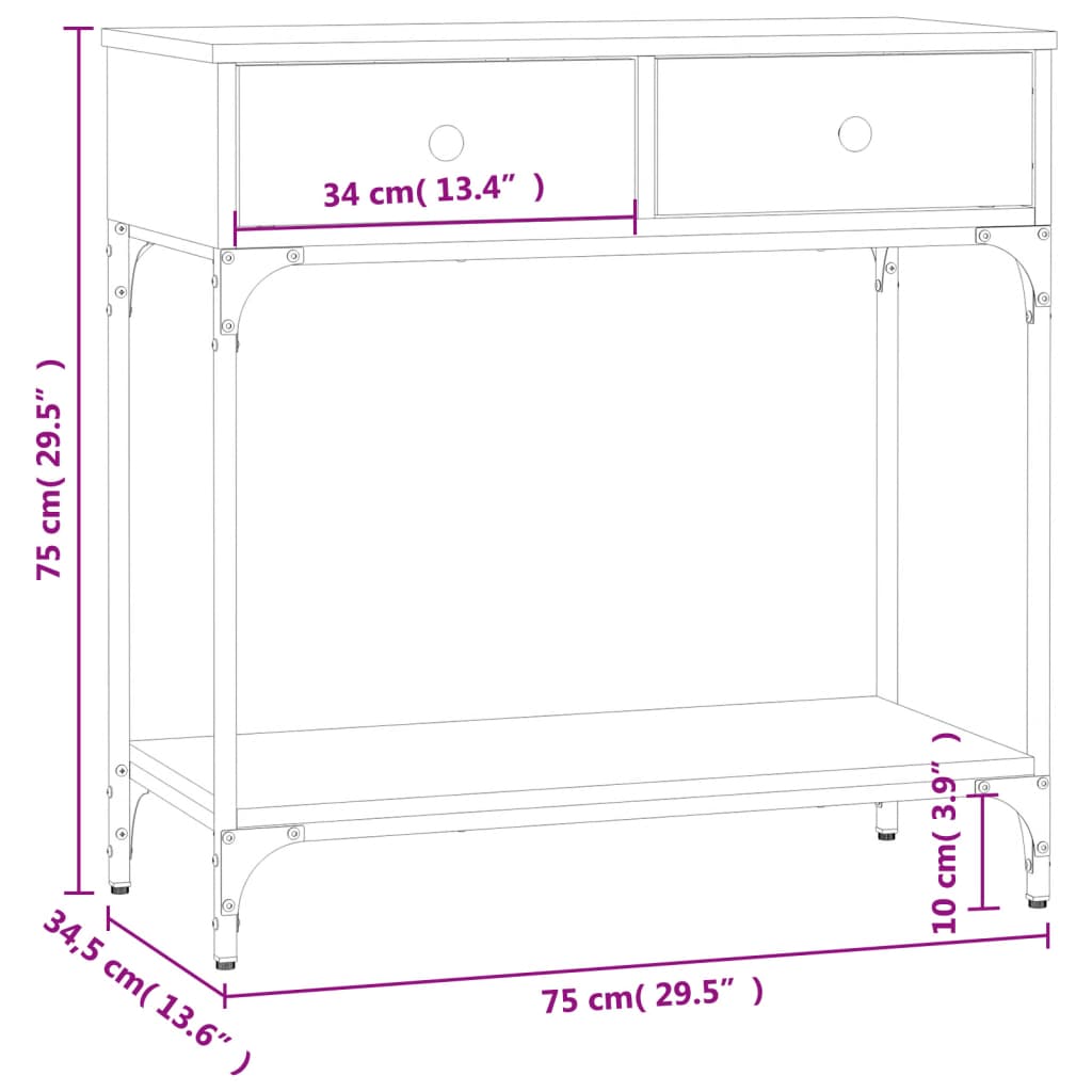 Table console sonoma gris 75x34,5x75 cm bois d'ingénierie - XIOS