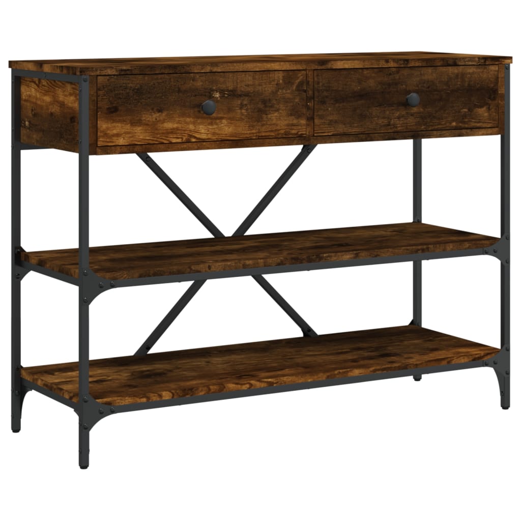 Table console avec tiroirs et étagères chêne fumé - XIOS