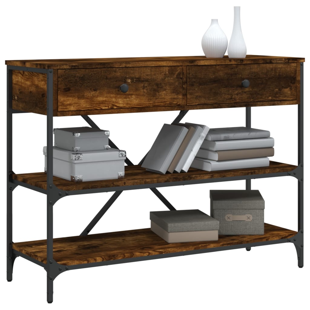 Table console avec tiroirs et étagères chêne fumé - XIOS