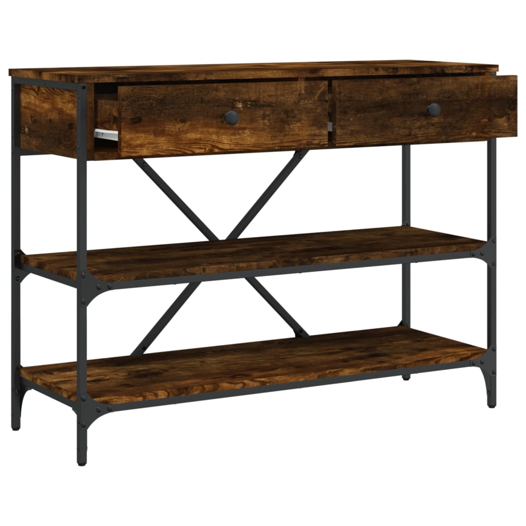 Table console avec tiroirs et étagères chêne fumé - XIOS