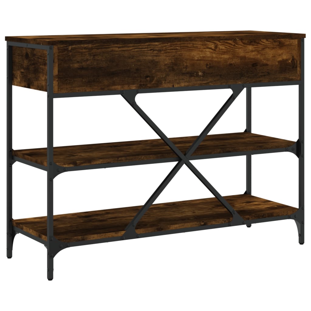 Table console avec tiroirs et étagères chêne fumé - XIOS