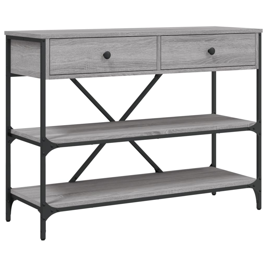 Table console avec tiroirs et étagères gris bois d'ingénierie - XIOS