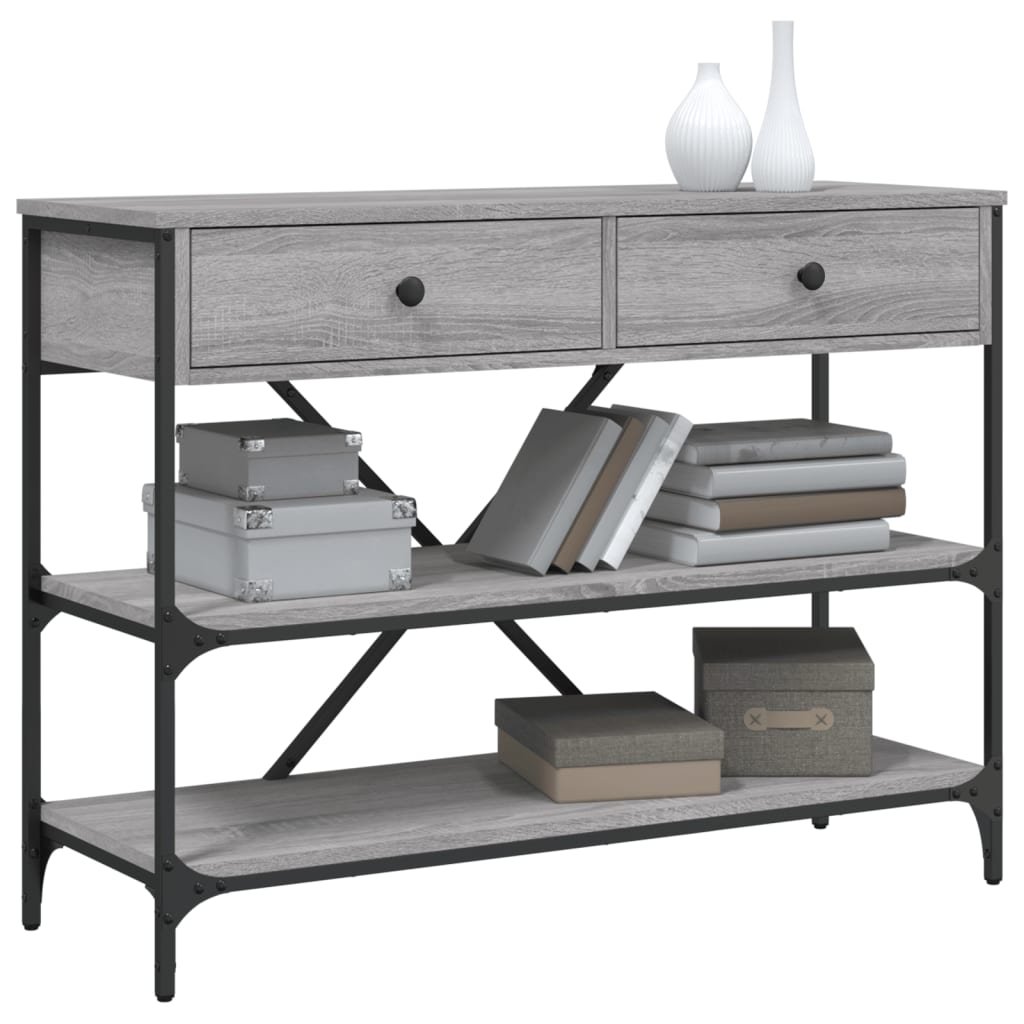 Table console avec tiroirs et étagères gris bois d'ingénierie - XIOS