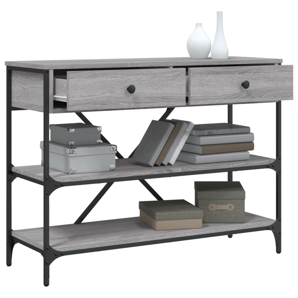 Table console avec tiroirs et étagères gris bois d'ingénierie - XIOS