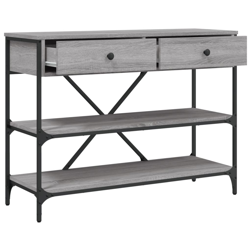 Table console avec tiroirs et étagères gris bois d'ingénierie - XIOS