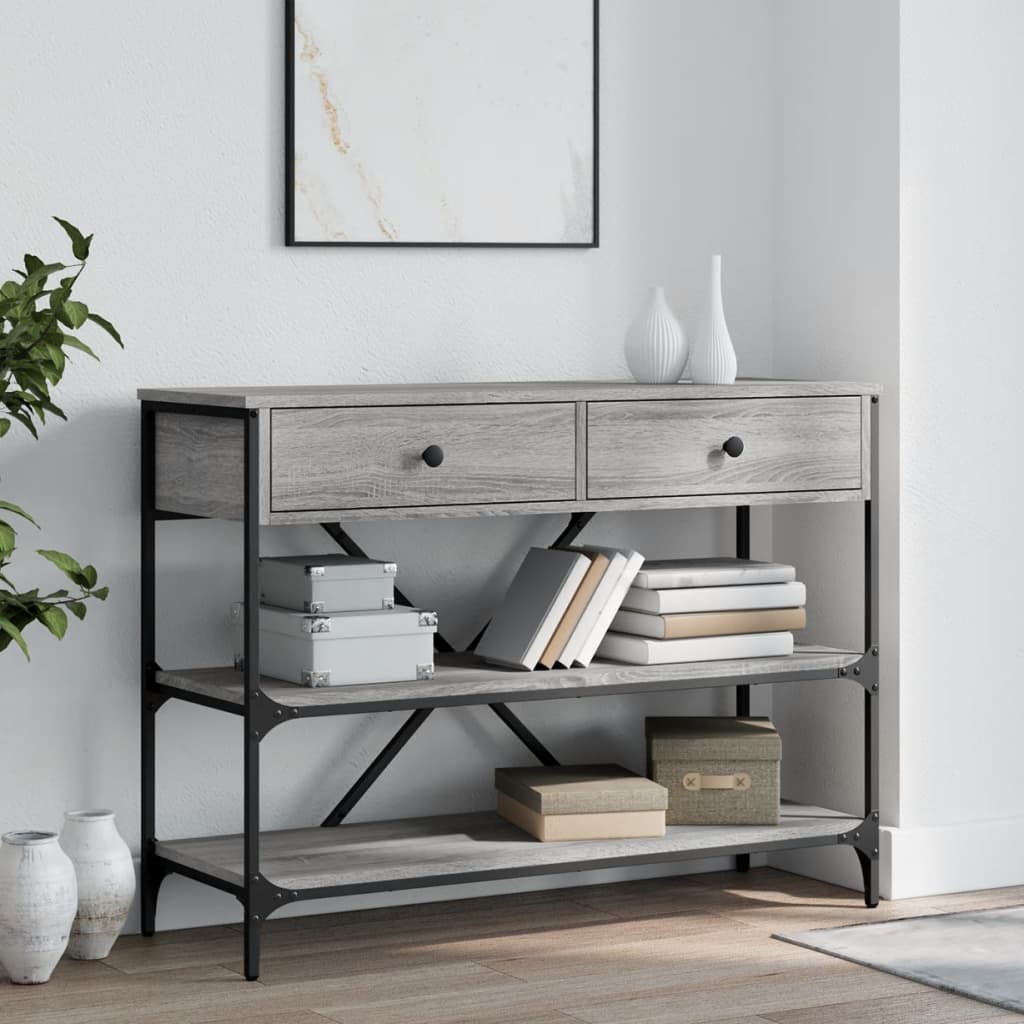 Table console avec tiroirs et étagères gris bois d'ingénierie - XIOS