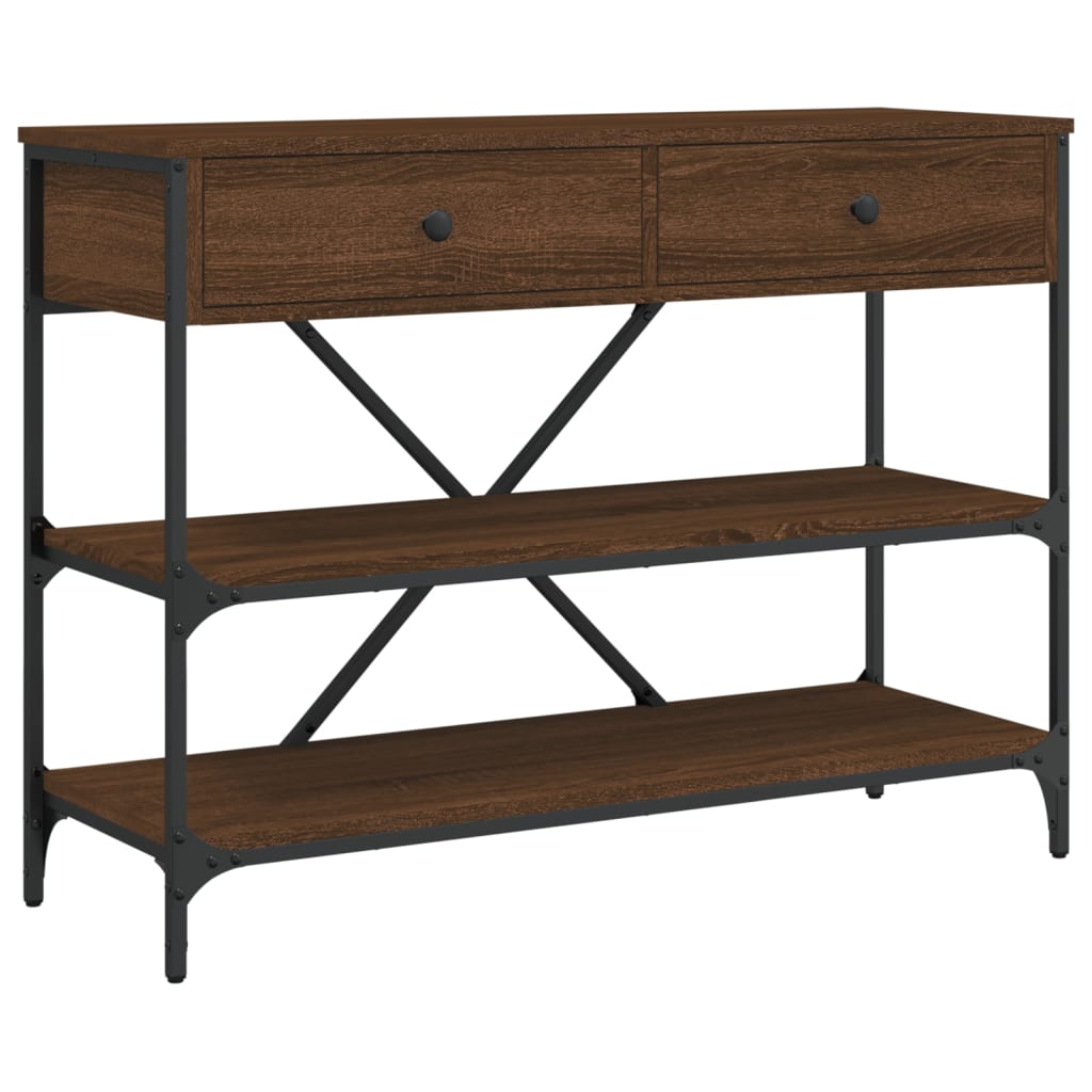 Table console avec tiroirs et étagères chêne marron - XIOS