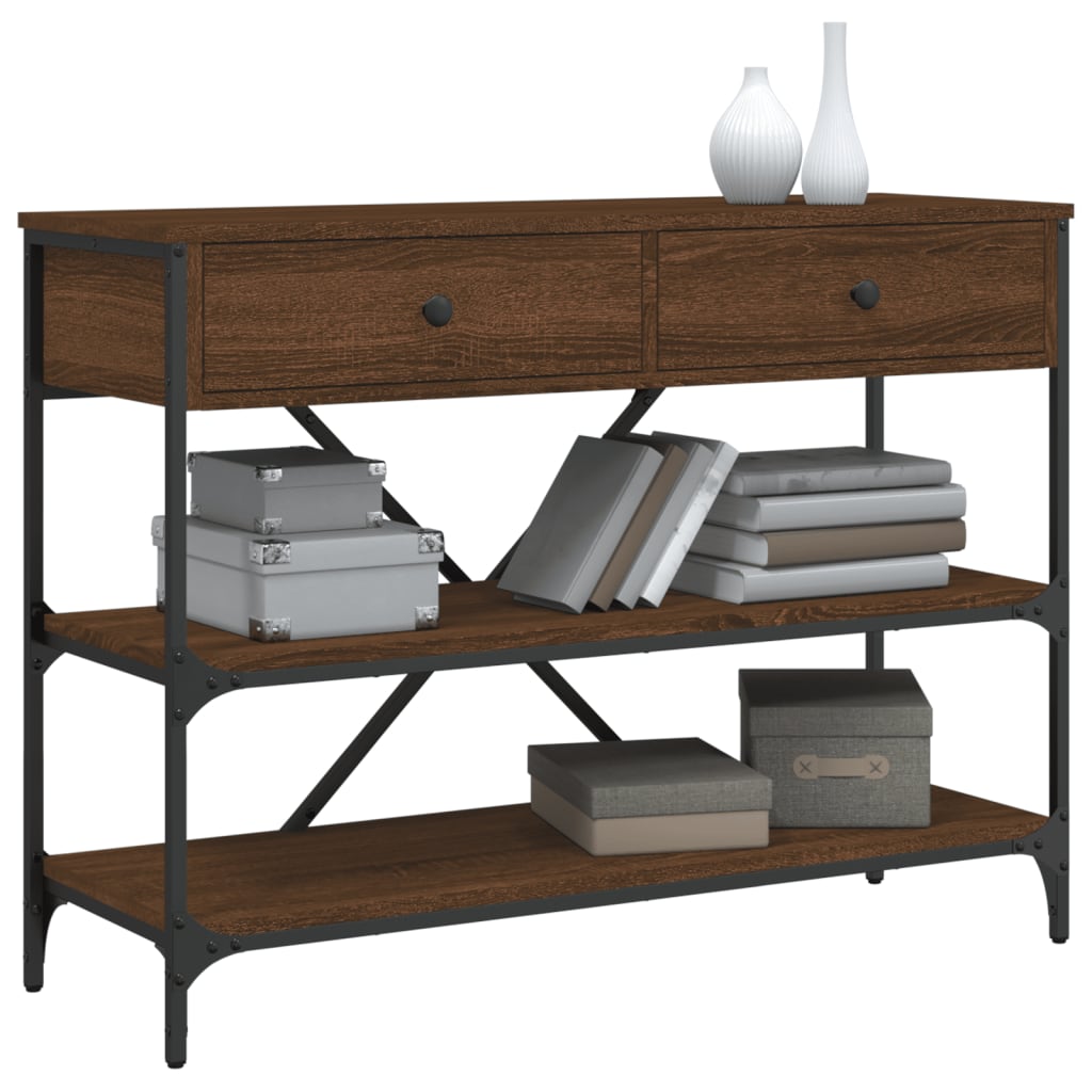 Table console avec tiroirs et étagères chêne marron - XIOS