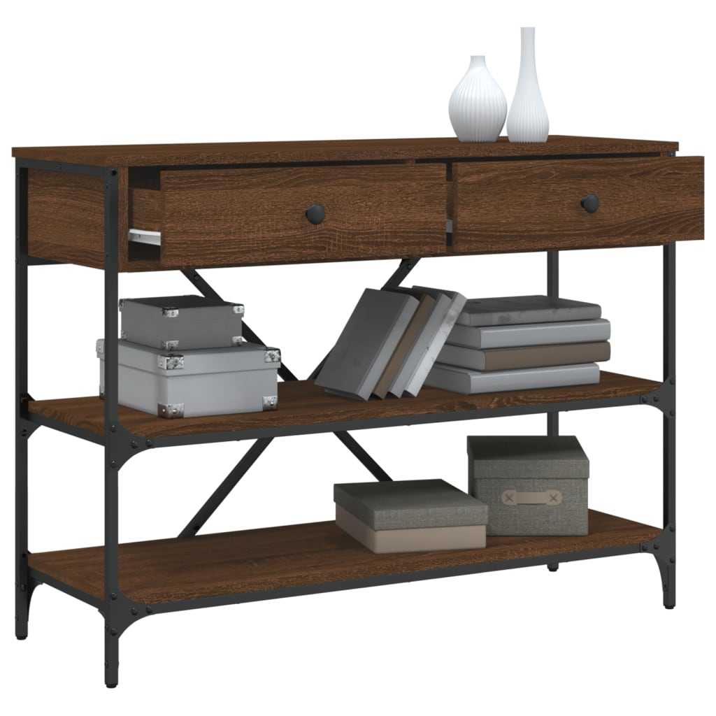 Table console avec tiroirs et étagères chêne marron - XIOS