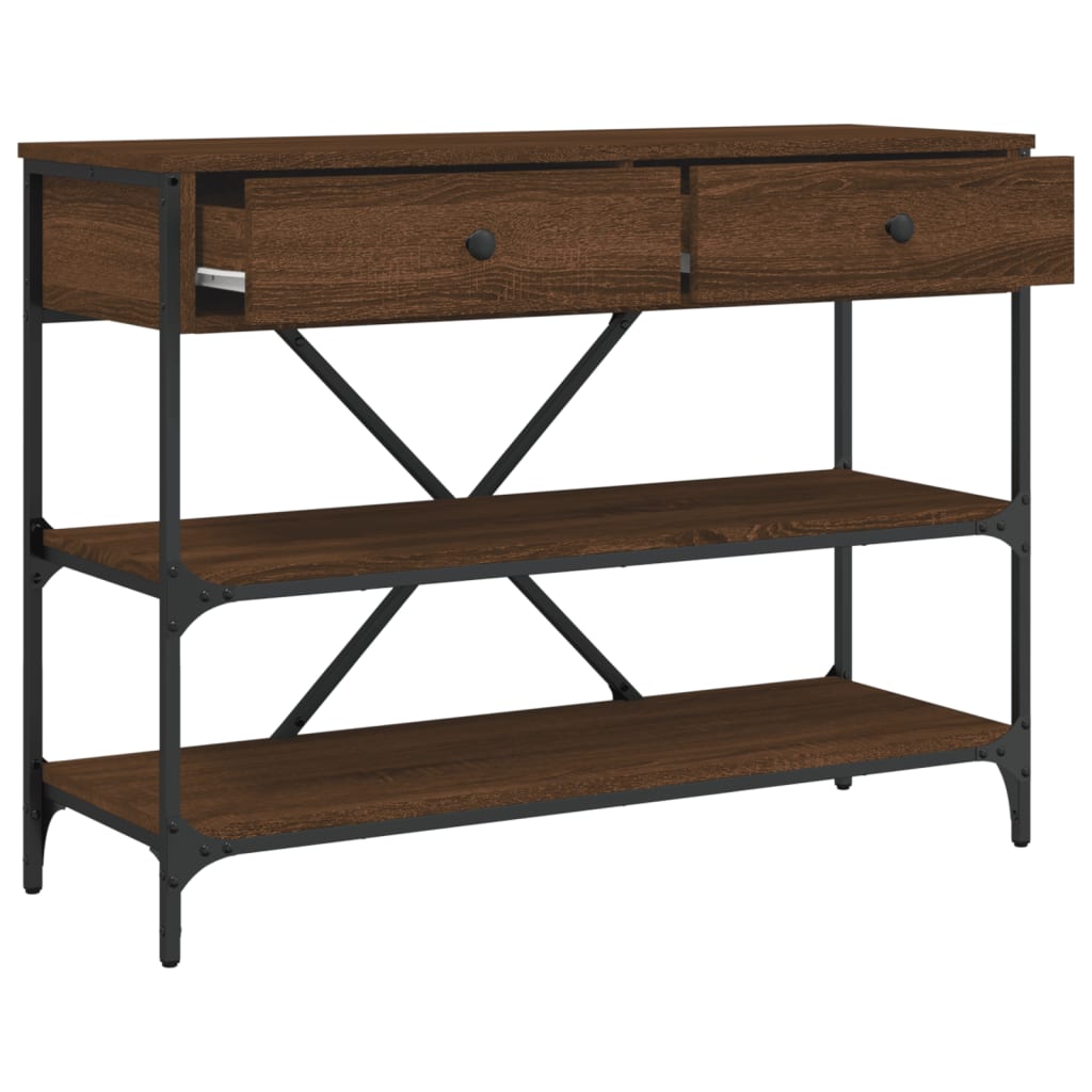 Table console avec tiroirs et étagères chêne marron - XIOS