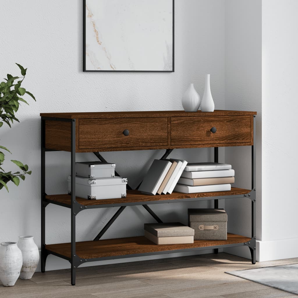 Table console avec tiroirs et étagères chêne marron - XIOS