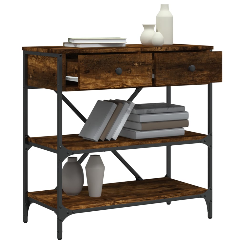 Table console chêne fumé 75x34,5x75 cm bois d'ingénierie - XIOS