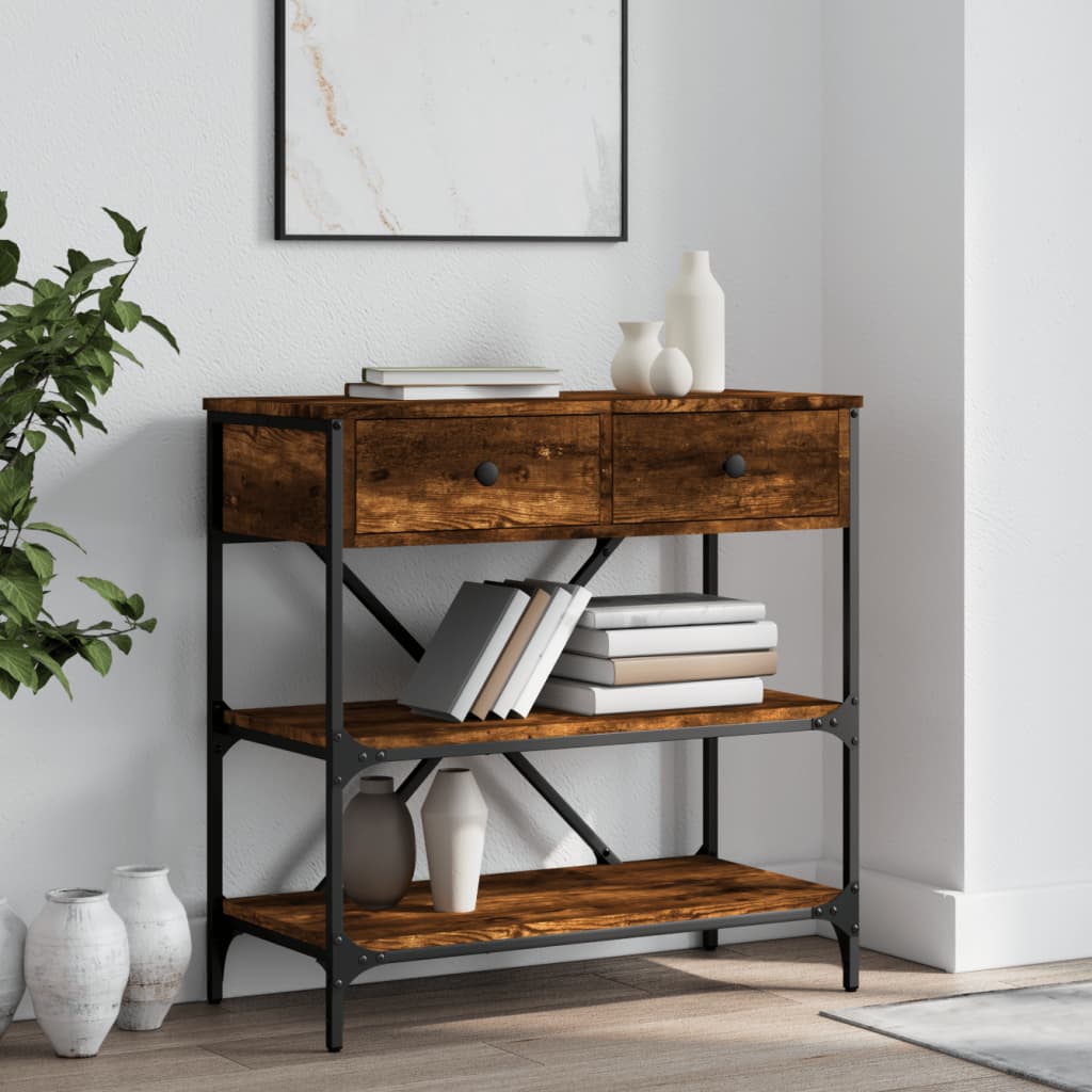 Table console chêne fumé 75x34,5x75 cm bois d'ingénierie - XIOS