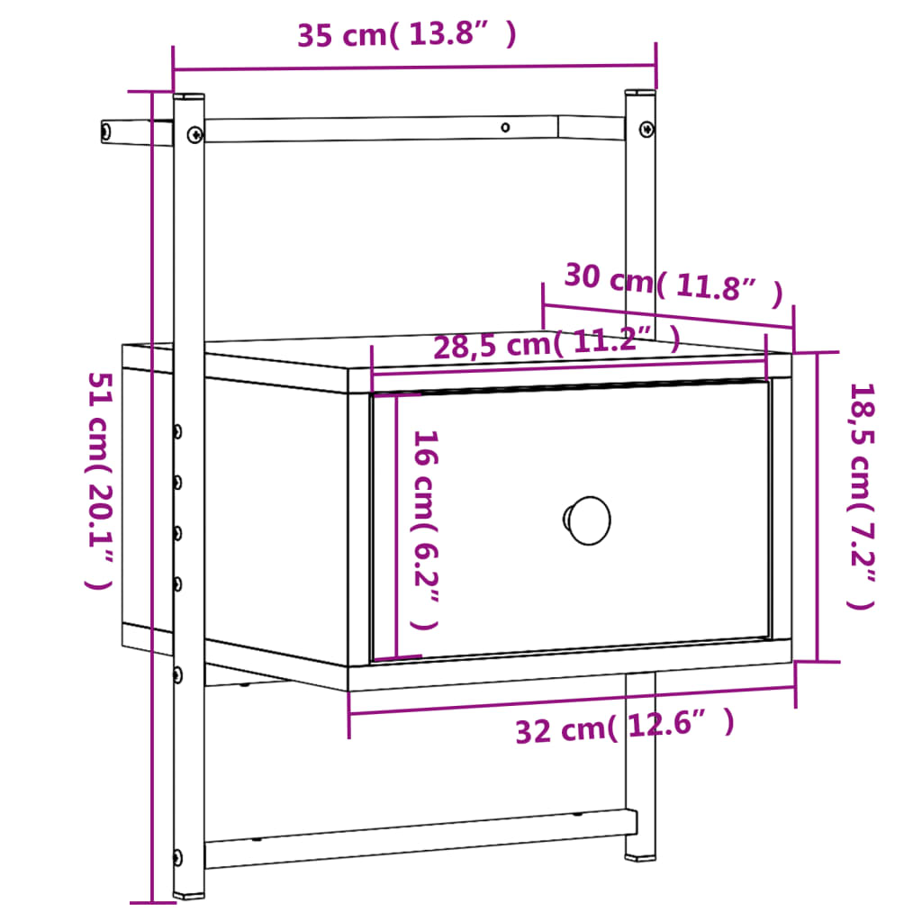 Table de chevet murale 2 pcs chêne sonoma 35x30x51 cm - XIOS
