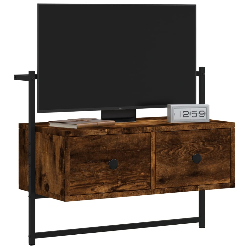 Meuble TV mural chêne fumé 60,5x30x51 cm bois d'ingénierie - XIOS